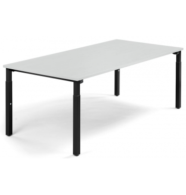 Konferenztisch System MODUL, stufenlos h&ouml;henverstellbar 65-85cm (H), 200x100cm (BxT), 8 Personen, rechteckig, lichtgrau / schwar