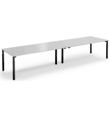 Konferenztisch 292108, stufenlos höhenverstellbar 65-85cm (H), 400x100cm (BxT), 14 Personen, rechteckig, lichtgrau / schwarz