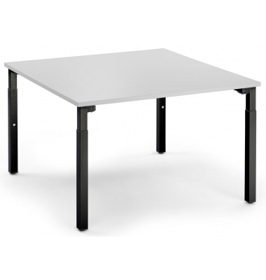 Konferenztisch System MODUL, stufenlos h&ouml;henverstellbar 65-85cm (H), 120x120cm (BxT), 8 Personen, quadratisch, lichtgrau / schwa
