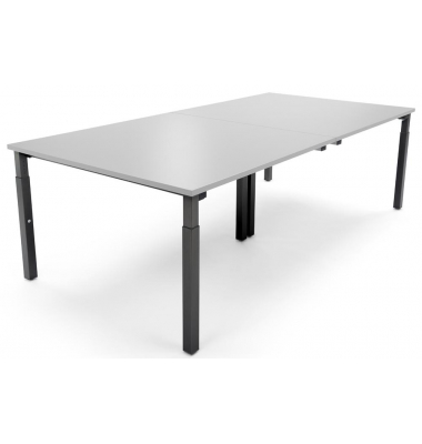 Konferenztisch 292117, stufenlos höhenverstellbar 65-85cm (H), 240x120cm (BxT), 12 Personen, rechteckig, lichtgrau / schwarz