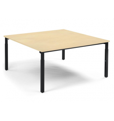 Konferenztisch System MODUL, manuell h&ouml;henverstellbar 65-85cm (H), 160x160cm (BxT), 8 Personen, quadratisch, ahorn / schwarz