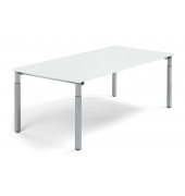 Konferenztisch System MODUL, h&ouml;henverstellbar 65-85cm (H), 200x100cm (BxT), 8 Personen, rechteckig, wei&szlig; / silber