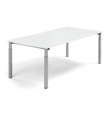 Konferenztisch 348137, höhenverstellbar 65-85cm (H), 200x100cm (BxT), 8 Personen, rechteckig, weiß / silber