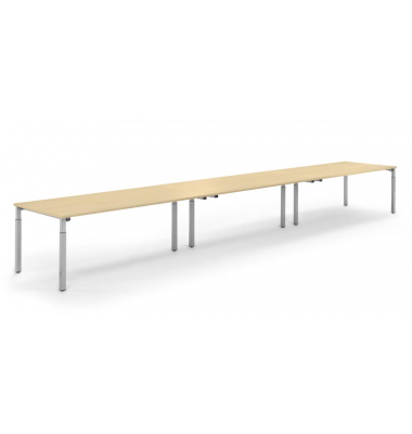 Konferenztisch System MODUL, h&ouml;henverstellbar 65-85cm (H), 600x100cm (BxT), 20 Personen, rechteckig, ahorn / silber