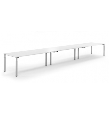 Konferenztisch System MODUL, h&ouml;henverstellbar 65-85cm (H), 600x100cm (BxT), 20 Personen, rechteckig, wei&szlig; / silber