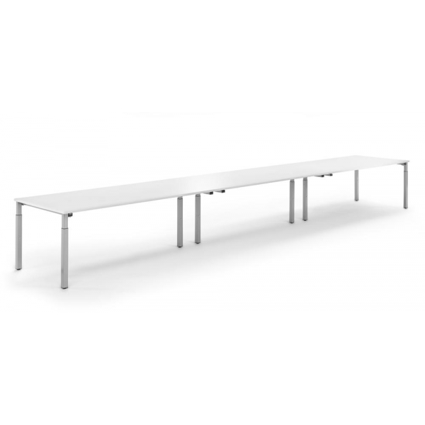 4255704315721 - Konferenztisch System MODUL höhenverstellbar 65-85cm (H) 600x100cm (BxT) 20 Personen rechteckig weiß   silber 4255704315721
