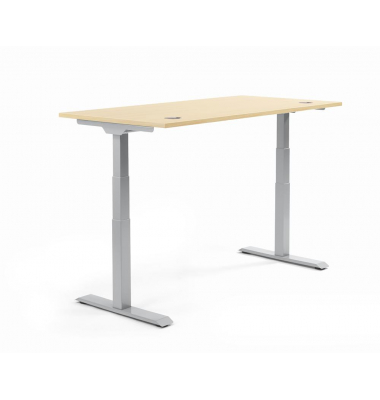 Sitz-Steh-Schreibtisch FLEX MODUL, elektrisch h&ouml;henverstellbar, 60,5-125,5cm (H), 120x80cm (BxT), rechteckig, ahorn / silber