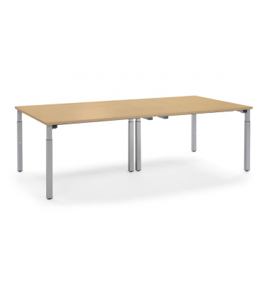 Konferenztisch System MODUL, manuell h&ouml;henverstellbar 65-85cm (H), 320x160cm (BxT), 12 Personen, rechteckig, buche / silber