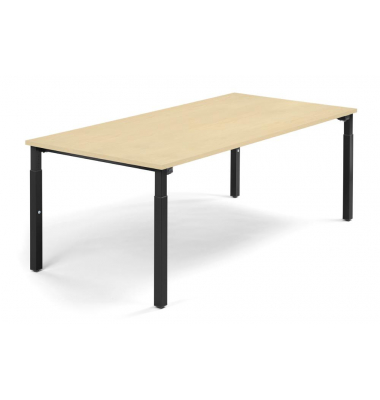 Konferenztisch 348139, höhenverstellbar 65-85cm (H), 200x100cm (BxT), 8 Personen, rechteckig, ahorn / schwarz