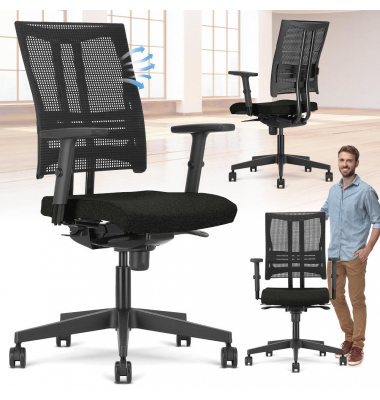 Bürodrehstuhl STAR NET, schwarz/schwarz / schwarz, mit Armlehnen, bis 110kg, ohne Kopfstütze