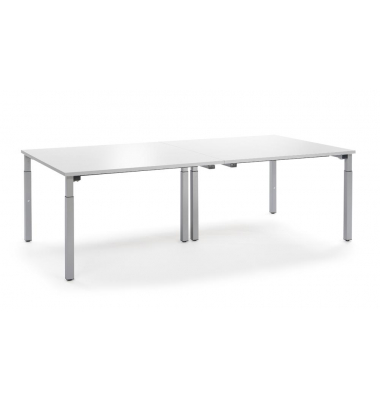 Konferenztisch System MODUL, h&ouml;henverstellbar 65-85cm (H), 240x120cm (BxT), 12 Personen, rechteckig, wei&szlig; / silber