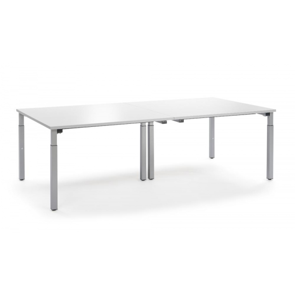 4255704316292 - Konferenztisch System MODUL höhenverstellbar 65-85cm (H) 240x120cm (BxT) 12 Personen rechteckig weiß   silber 4255704316292