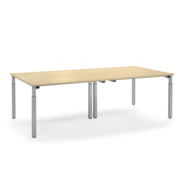 Konferenztisch System MODUL, manuell h&ouml;henverstellbar 65-85cm (H), 320x160cm (BxT), 12 Personen, rechteckig, ahorn / silber