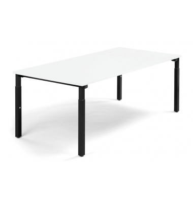 Konferenztisch System MODUL, h&ouml;henverstellbar 65-85cm (H), 200x100cm (BxT), 8 Personen, rechteckig, wei&szlig; / schwarz
