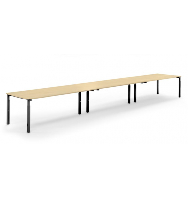 Konferenztisch System MODUL, h&ouml;henverstellbar 65-85cm (H), 600x100cm (BxT), 20 Personen, rechteckig, ahorn / schwarz