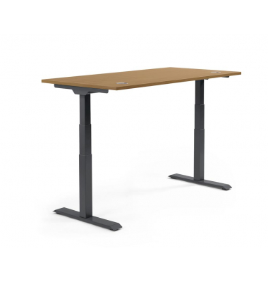 Sitz-Steh-Schreibtisch FLEX MODUL, elektrisch h&ouml;henverstellbar, 60,5-125,5cm (H), 160x80cm (BxT), rechteckig, nussbaum / schwarz