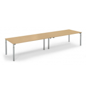 Konferenztisch System MODUL, h&ouml;henverstellbar 65-85cm (H), 400x100cm (BxT), 14 Personen, rechteckig, buche / silber