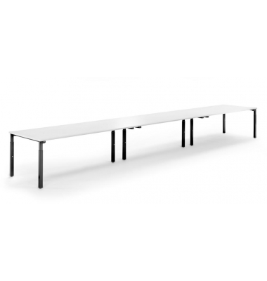 Konferenztisch System MODUL, h&ouml;henverstellbar 65-85cm (H), 600x100cm (BxT), 20 Personen, rechteckig, wei&szlig; / schwarz