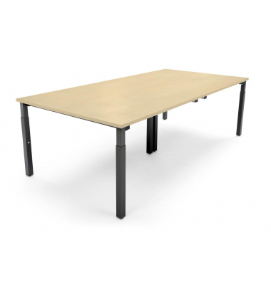Konferenztisch System MODUL, manuell h&ouml;henverstellbar 65-85cm (H), 240x120cm (BxT), 12 Personen, rechteckig, ahorn / schwarz