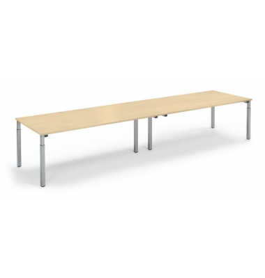 Konferenztisch System MODUL, h&ouml;henverstellbar 65-85cm (H), 400x100cm (BxT), 14 Personen, rechteckig, ahorn / silber