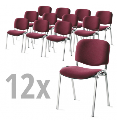 Besucherstuhl-Set ISO, bordeaux / silber, ohne Armlehnen, 4-Fuß-Gestell