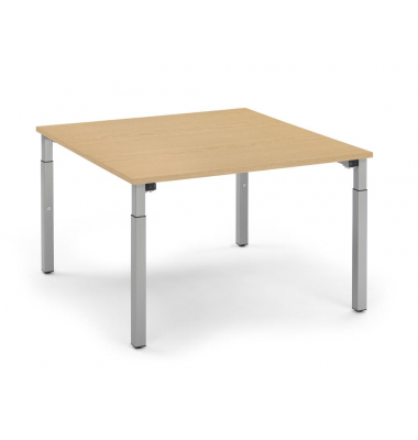 Konferenztisch System MODUL, h&ouml;henverstellbar 65-85cm (H), 120x120cm (BxT), 8 Personen, quadratisch, buche / silber