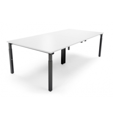 Konferenztisch System MODUL, manuell h&ouml;henverstellbar 65-85cm (H), 240x120cm (BxT), 12 Personen, rechteckig, wei&szlig; / schwarz