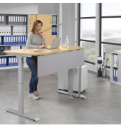 Sitz-Steh-Schreibtisch FLEX MODUL, elektrisch h&ouml;henverstellbar, 60,5-125,5cm (H), 180x80cm (BxT), rechteckig, buche / silber