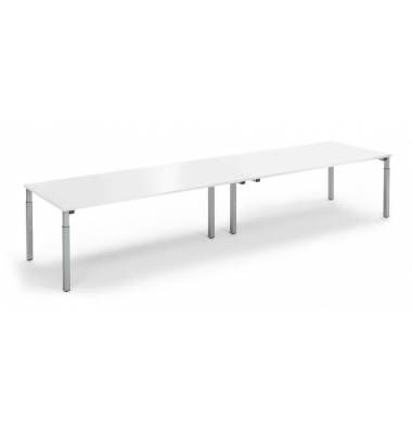 Konferenztisch System MODUL, h&ouml;henverstellbar 65-85cm (H), 400x100cm (BxT), 14 Personen, rechteckig, wei&szlig; / silber