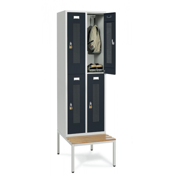 4255704317756 - Doppelstöckiger Spind SYSTEM SP1 mit Sitzbank 4255704317756 Deskin
