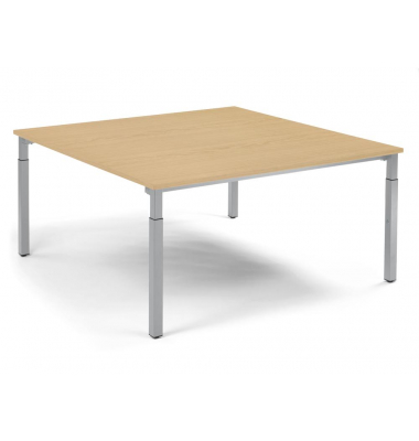 Konferenztisch System MODUL, manuell h&ouml;henverstellbar 65-85cm (H), 160x160cm (BxT), 8 Personen, quadratisch, buche / silber