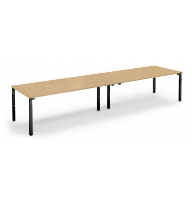 Konferenztisch System MODUL, h&ouml;henverstellbar 65-85cm (H), 400x100cm (BxT), 14 Personen, rechteckig, buche / schwarz