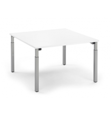 Konferenztisch System MODUL, h&ouml;henverstellbar 65-85cm (H), 120x120cm (BxT), 8 Personen, quadratisch, wei&szlig; / silber