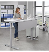 Sitz-Steh-Schreibtisch FLEX MODUL, elektrisch h&ouml;henverstellbar, 60,5-125,5cm (H), 160x80cm (BxT), rechteckig, lichtgrau / silber