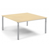 Konferenztisch System MODUL, manuell h&ouml;henverstellbar 65-85cm (H), 160x160cm (BxT), 8 Personen, quadratisch, ahorn / silber