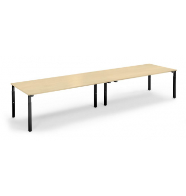 Konferenztisch 348145, höhenverstellbar 65-85cm (H), 400x100cm (BxT), 14 Personen, rechteckig, ahorn / schwarz