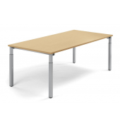 Konferenztisch 349221, manuell höhenverstellbar 65-85cm (H), 200x100cm (BxT), 8 Personen, rechteckig, buche / silber