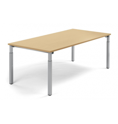 Konferenztisch System MODUL, manuell h&ouml;henverstellbar 65-85cm (H), 200x100cm (BxT), 8 Personen, rechteckig, buche / silber