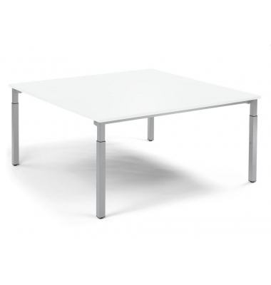 Konferenztisch System MODUL, manuell h&ouml;henverstellbar 65-85cm (H), 160x160cm (BxT), 8 Personen, quadratisch, wei&szlig; / silber