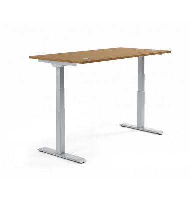 Sitz-Steh-Schreibtisch FLEX MODUL, elektrisch h&ouml;henverstellbar, 60,5-125,5cm (H), 180x80cm (BxT), rechteckig, nussbaum / silber