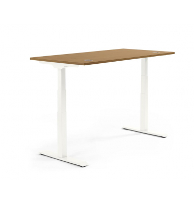 Sitz-Steh-Schreibtisch FLEX MODUL, elektrisch h&ouml;henverstellbar, 60,5-125,5cm (H), 200x80cm (BxT), rechteckig, nussbaum / wei&szlig;