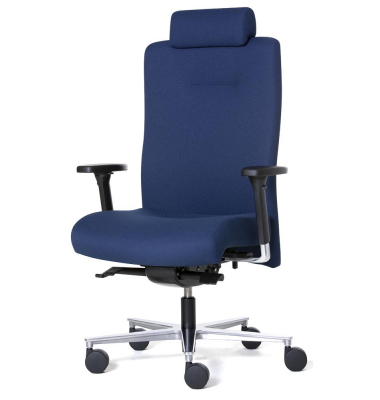 B&uuml;rostuhl DV BIG PLUS BS200, blau / silber, mit Armlehnen, bis 200kg, mit Kopfst&uuml;tze