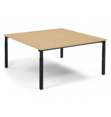 Konferenztisch System MODUL, manuell h&ouml;henverstellbar 65-85cm (H), 160x160cm (BxT), 8 Personen, quadratisch, buche / schwarz