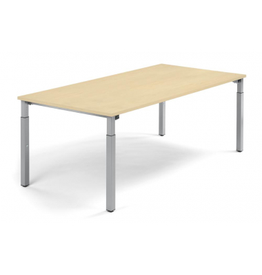 Konferenztisch System MODUL, h&ouml;henverstellbar 65-85cm (H), 200x100cm (BxT), 8 Personen, rechteckig, ahorn / silber