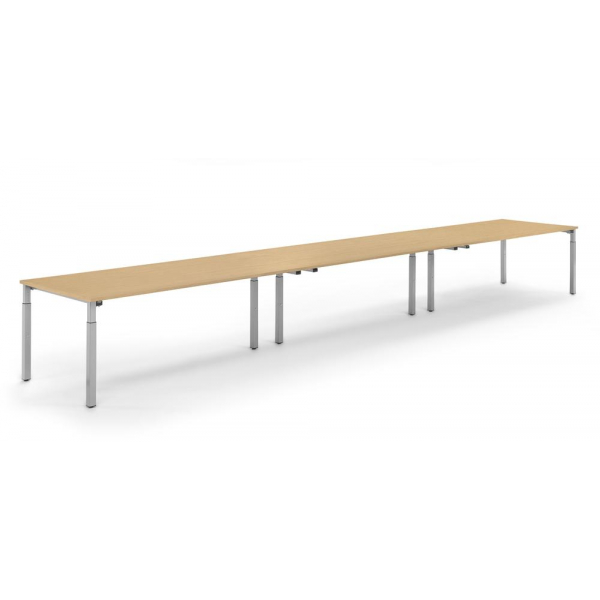 4255704319323 - Konferenztisch System MODUL höhenverstellbar 65-85cm (H) 600x100cm (BxT) 20 Personen rechteckig buche   silber 425570431932