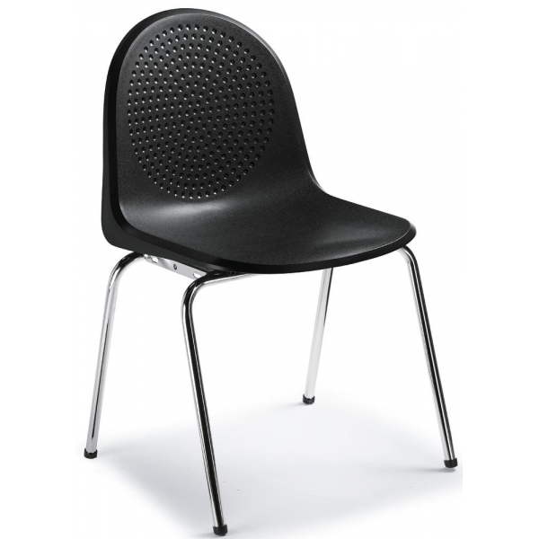 4 Stück Deskin Schalenstuhl P1, schwarz / chrom, ohne Armlehnen, 4-Fuß-Gestell 4251635613547 Deskin