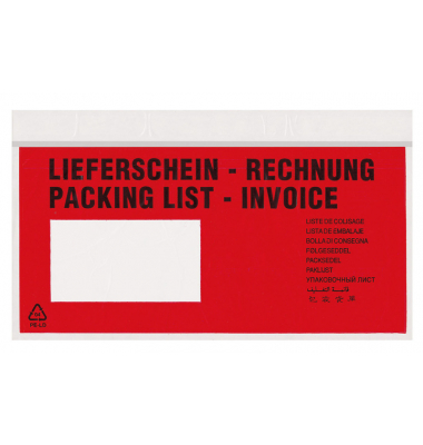 Lieferscheintaschen Tura 2067000 Din Lang "LIEFERSCHEIN - RECHNUNG" selbstklebend 