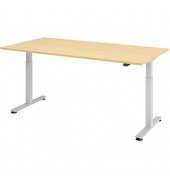 Sitz-Steh-Schreibtisch, elektrisch höhenverstellbar, 71-120cm (H), 200x100cm (BxT), rechteckig, ahorn / silber