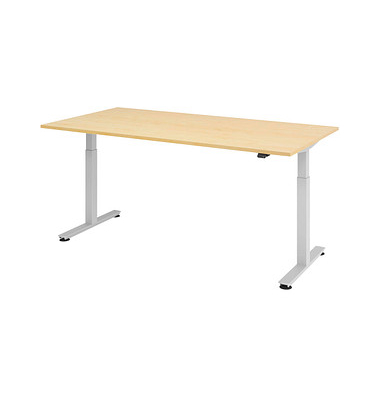 Sitz-Steh-Schreibtisch, elektrisch höhenverstellbar, 71-120cm (H), 200x100cm (BxT), rechteckig, ahorn / silber