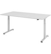 Sitz-Steh-Schreibtisch, elektrisch höhenverstellbar, 71-120cm (H), 200x100cm (BxT), rechteckig, lichtgrau / silber
